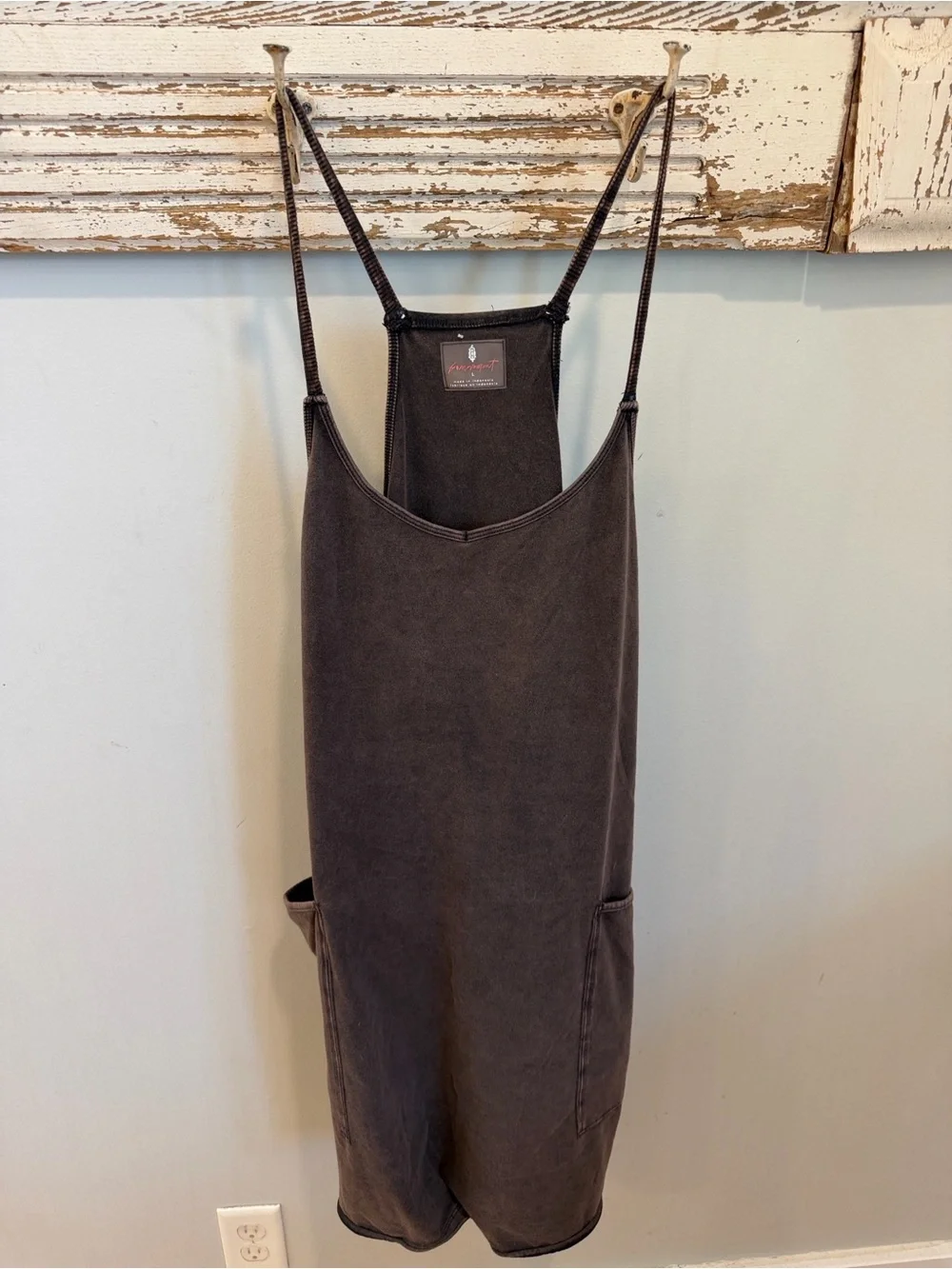 Free People Hot Shot Washed Brown Pocket Romper Size Large - Picture 2 of 8